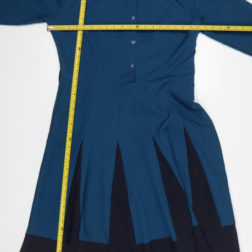 Miss Leyla Women Blue Fit & Flare Knee Length Collared Dress Size 18