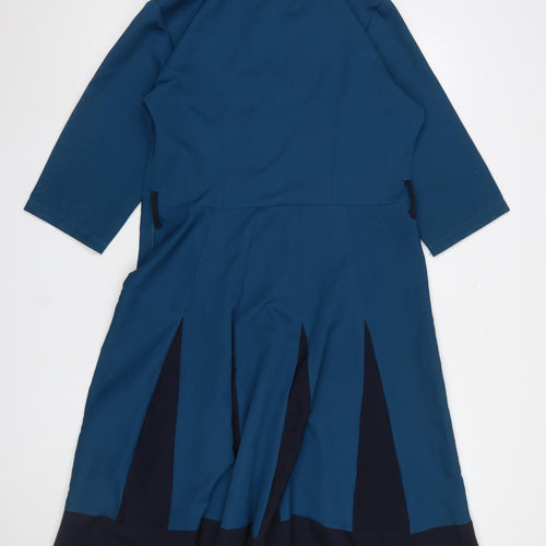 Miss Leyla Women Blue Fit & Flare Knee Length Collared Dress Size 18