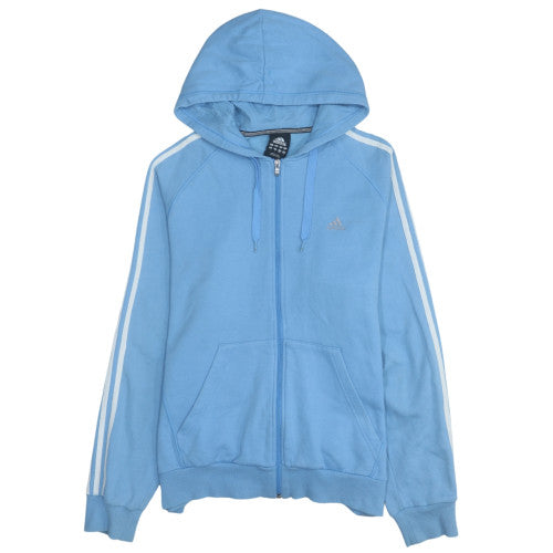 Adidas Women Blue Full Zip Hoodie L Essentials Performance Cotton Blend