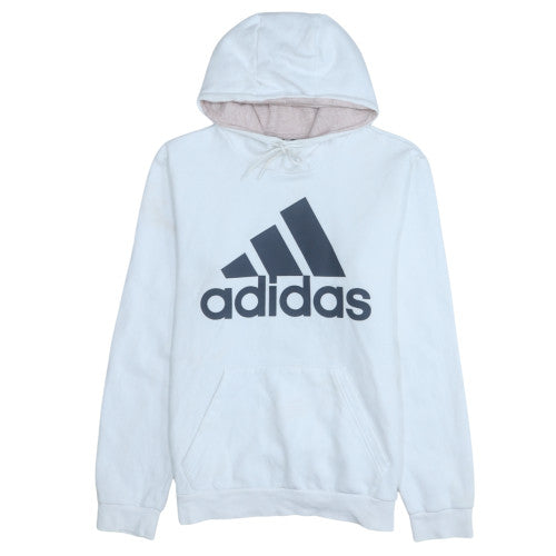 Adidas Women White Pullover Hoodie with Logo Lined Cotton Blend Size M