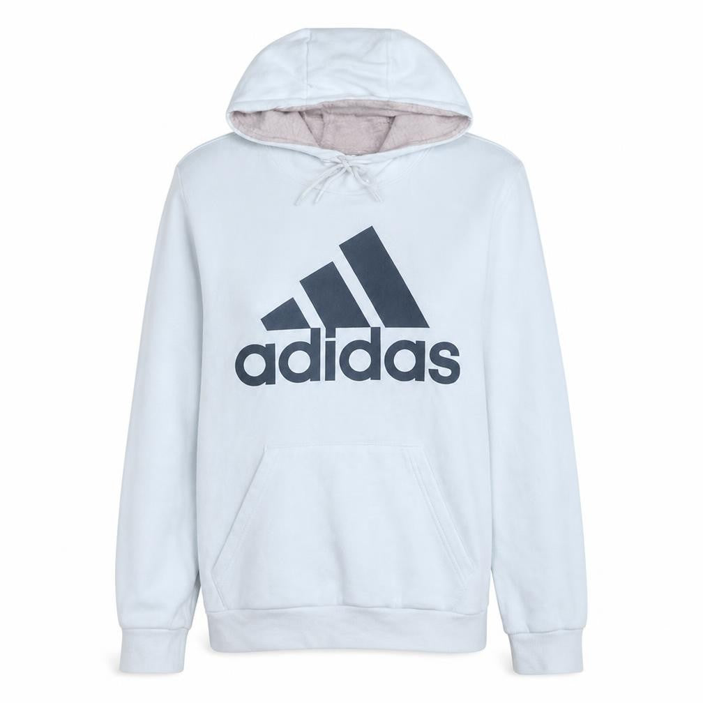 Front view of Adidas Women White Pullover Hoodie with Logo Lined Cotton Blend, size M