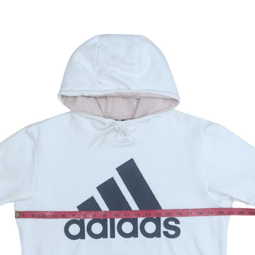 Adidas Women White Pullover Hoodie with Logo Lined Cotton Blend Size M