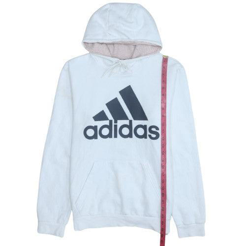 Adidas Women White Pullover Hoodie with Logo Lined Cotton Blend Size M