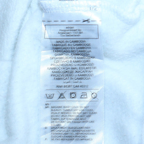 Adidas Women White Pullover Hoodie with Logo Lined Cotton Blend Size M