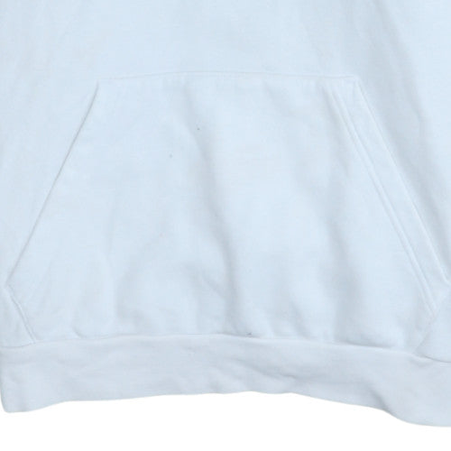 Adidas Women White Pullover Hoodie with Logo Lined Cotton Blend Size M