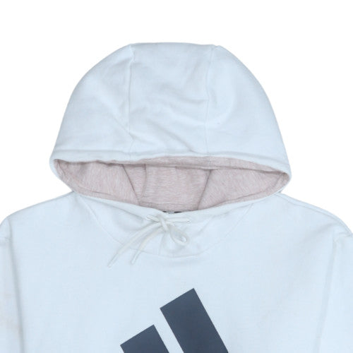 Adidas Women White Pullover Hoodie with Logo Lined Cotton Blend Size M