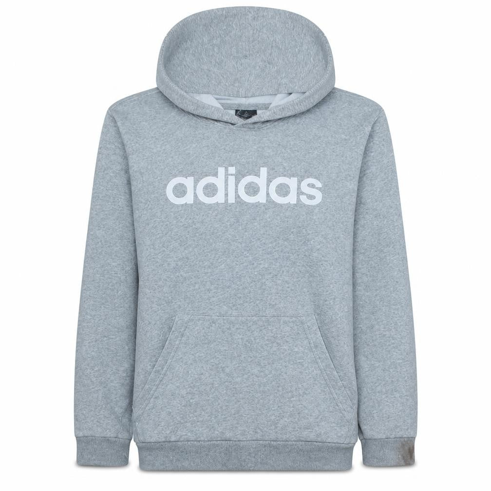 Front view of Adidas Women Grey Pullover Hoodie, size M, Relaxed Fit Logo Design