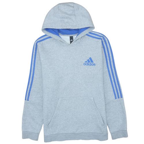 Adidas Men’s Grey 2XL Pullover Hoodie with Blue Stripes