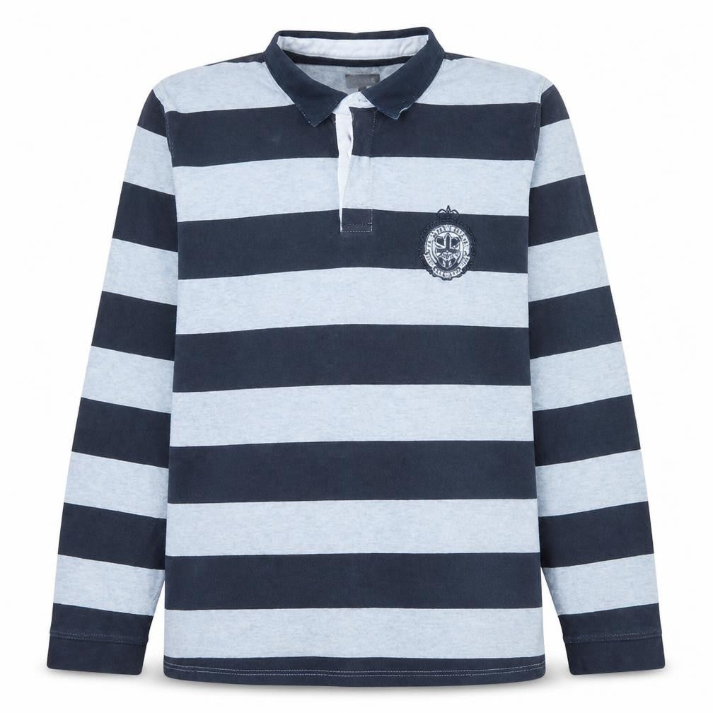 Front view of Jaeger Men's Blue 2XL Striped Collared Pullover Sweatshirt