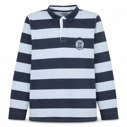 Front view of Jaeger Men's Blue 2XL Striped Collared Pullover Sweatshirt