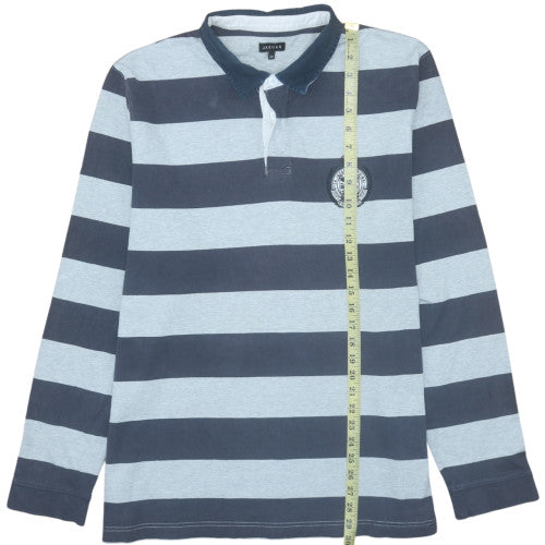 Jaeger Men's Blue 2XL Striped Collared Pullover Sweatshirt