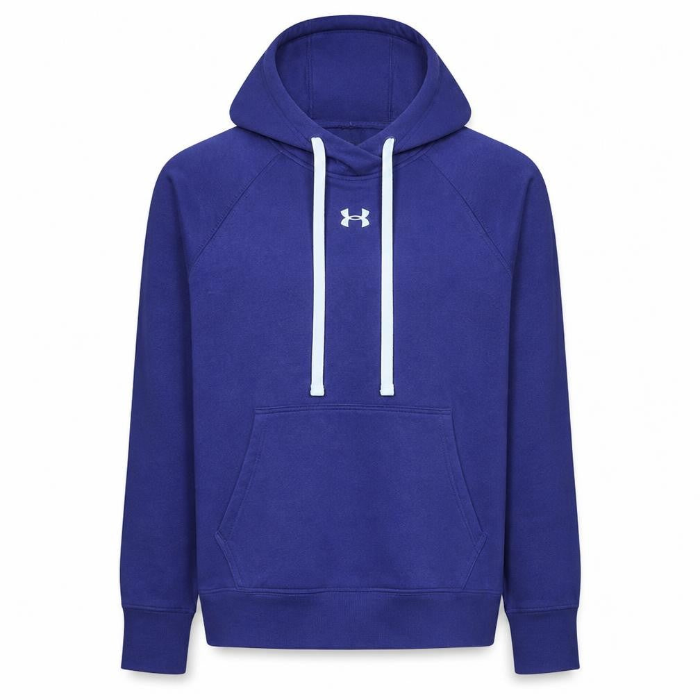 Front view of Under Armour Men's Blue Pullover Hoodie S Relaxed Fit Fleece