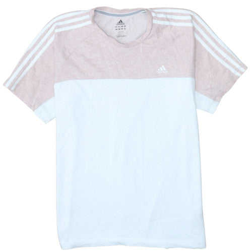 Adidas Men’s White & Pink Colourblock Crew Neck T-Shirt Size M