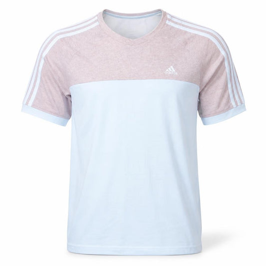 Front view of Adidas Men’s White & Pink Colourblock Crew Neck T-Shirt, size M