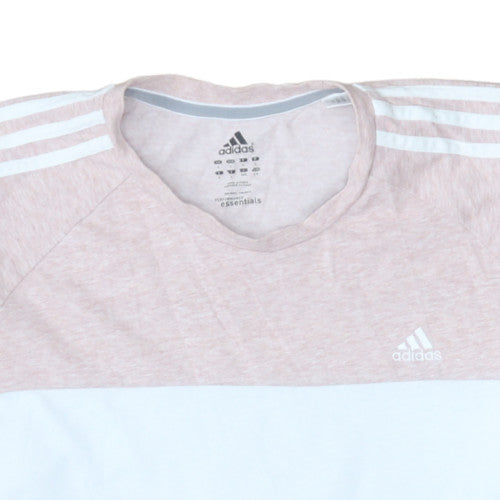Adidas Men’s White & Pink Colourblock Crew Neck T-Shirt Size M
