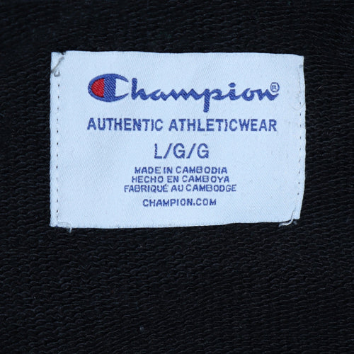 Champion Men's Black Pullover Hoodie L Hooded Sports Sweatshirt