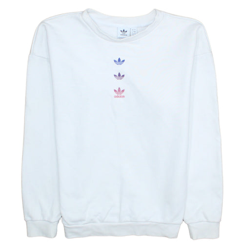 Adidas Women White Crew Neck Pullover Sweatshirt UK 4 Cotton Blend