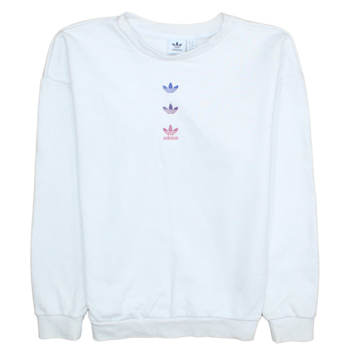 Adidas Women White Crew Neck Pullover Sweatshirt UK 4 Cotton Blend