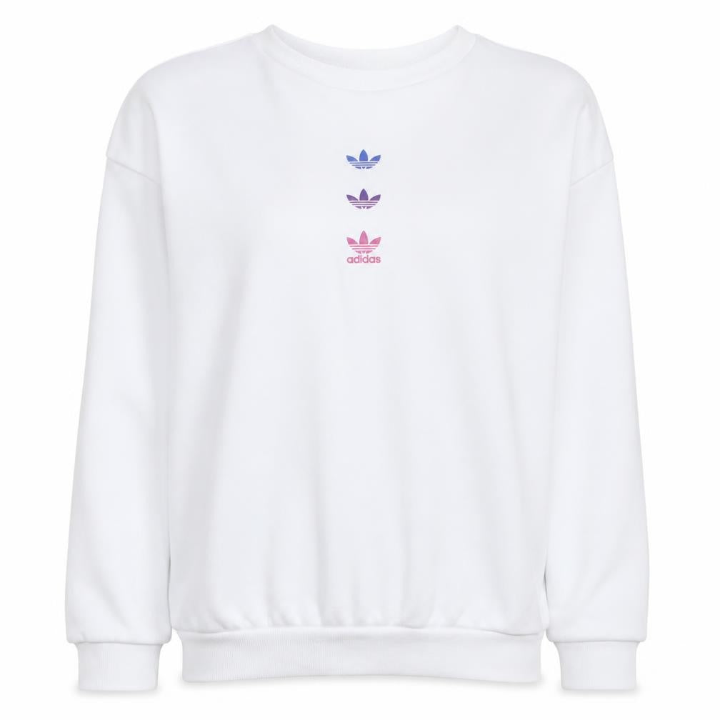 Front view of Adidas Women White Crew Neck Pullover Sweatshirt UK 4 Cotton Blend