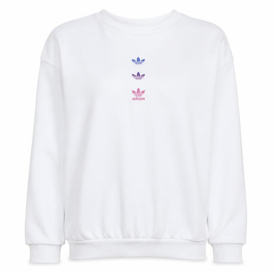 Front view of Adidas Women White Crew Neck Pullover Sweatshirt UK 4 Cotton Blend