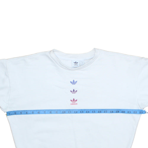 Adidas Women White Crew Neck Pullover Sweatshirt UK 4 Cotton Blend
