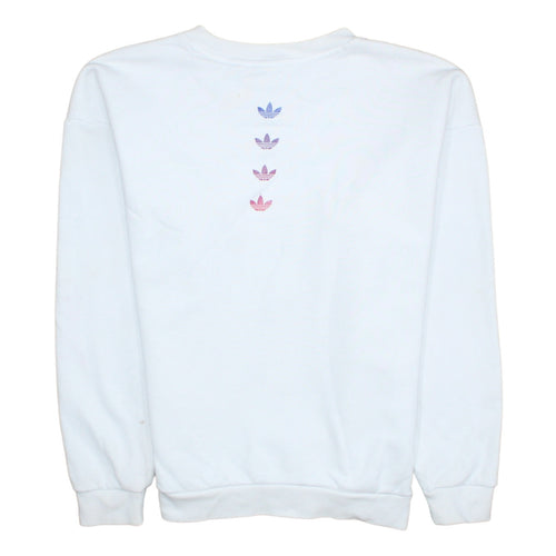 Adidas Women White Crew Neck Pullover Sweatshirt UK 4 Cotton Blend