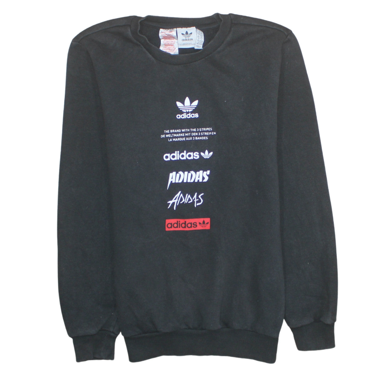 Adidas Boys Black 13-14 Years Pullover Fleece Sweatshirt Crew Neck Logo