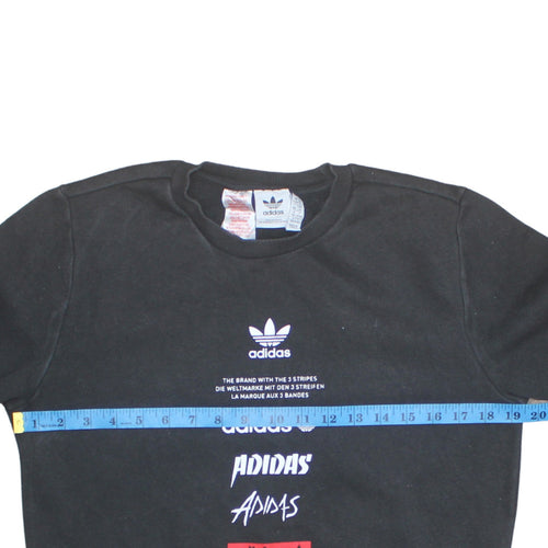 Adidas Boys Black 13-14 Years Pullover Fleece Sweatshirt Crew Neck Logo