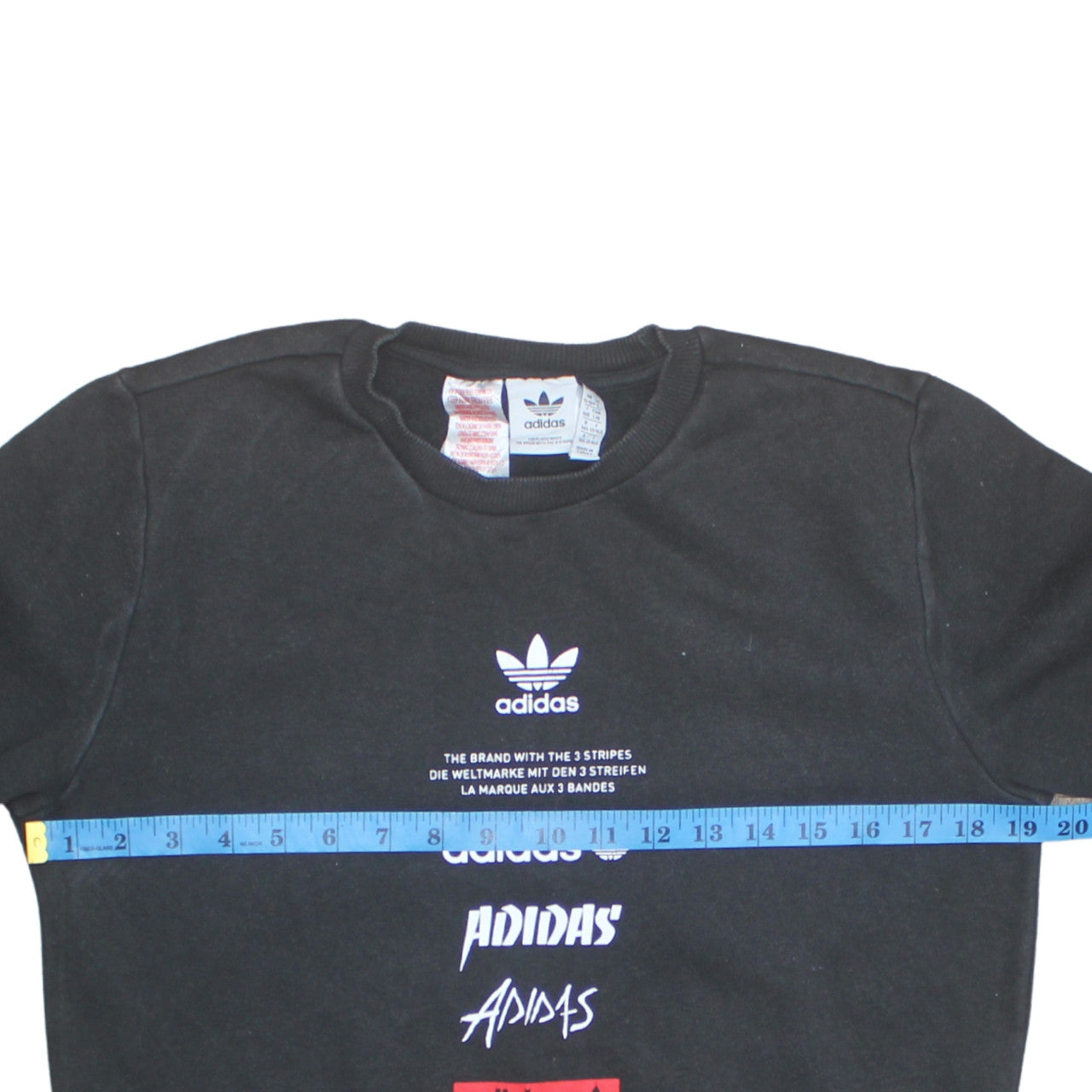 Adidas Boys Black 13-14 Years Pullover Fleece Sweatshirt Crew Neck Logo