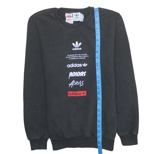 Adidas Boys Black 13-14 Years Pullover Fleece Sweatshirt Crew Neck Logo