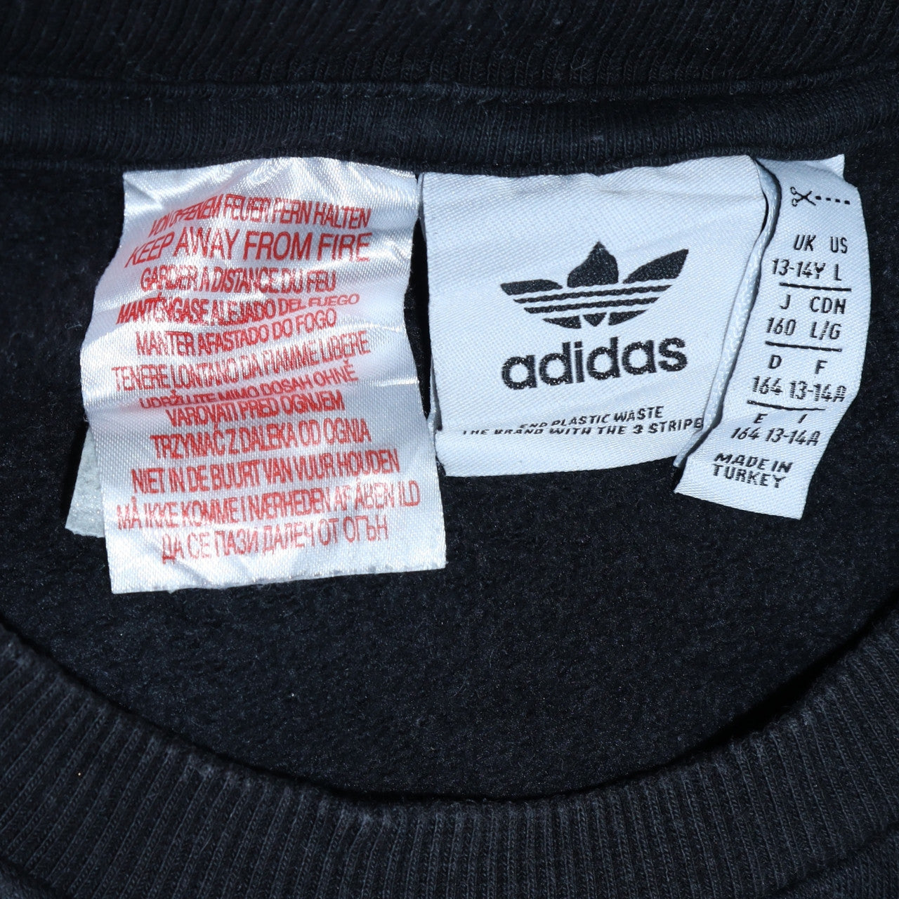 Adidas Boys Black 13-14 Years Pullover Fleece Sweatshirt Crew Neck Logo
