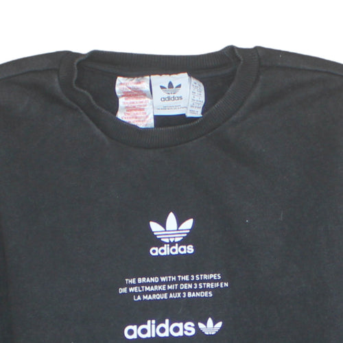 Adidas Boys Black 13-14 Years Pullover Fleece Sweatshirt Crew Neck Logo