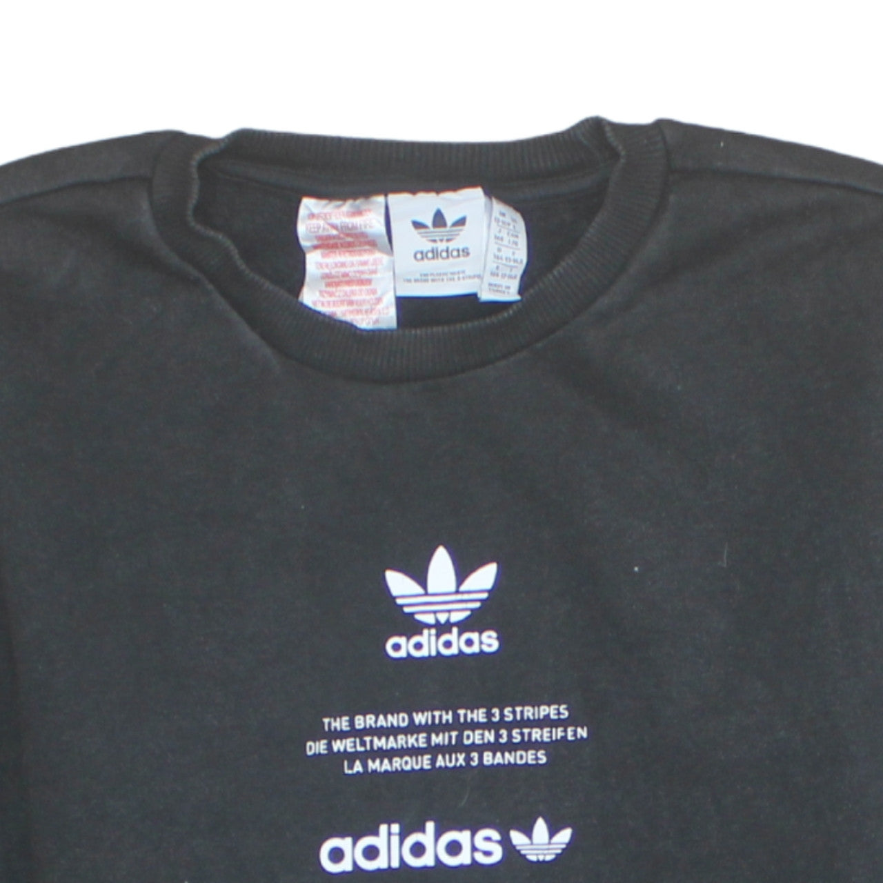 Adidas Boys Black 13-14 Years Pullover Fleece Sweatshirt Crew Neck Logo