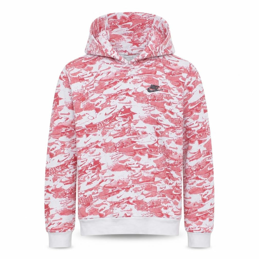 Front view of Nike boys’ white red camouflage pullover hoodie xl cotton blend sweatshirt