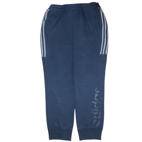 Adidas Men's Blue Cotton Joggers L Logo Tapered Fit