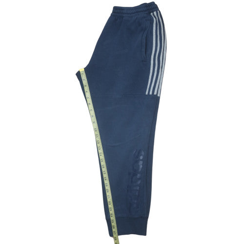 Adidas Men's Blue Cotton Joggers L Logo Tapered Fit