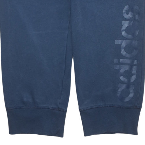 Adidas Men's Blue Cotton Joggers L Logo Tapered Fit
