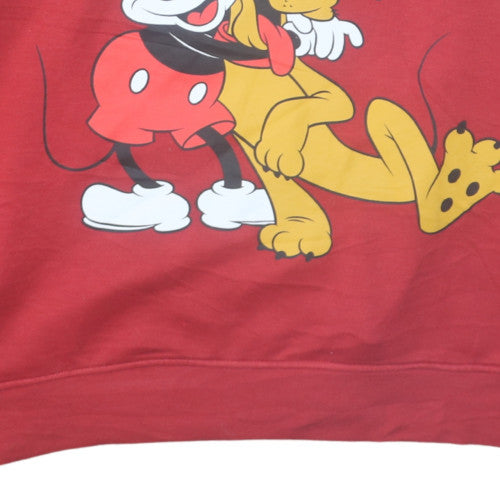 Disney Women’s Red Hoodie 2XL Mickey & Pluto Pullover Cotton Blend