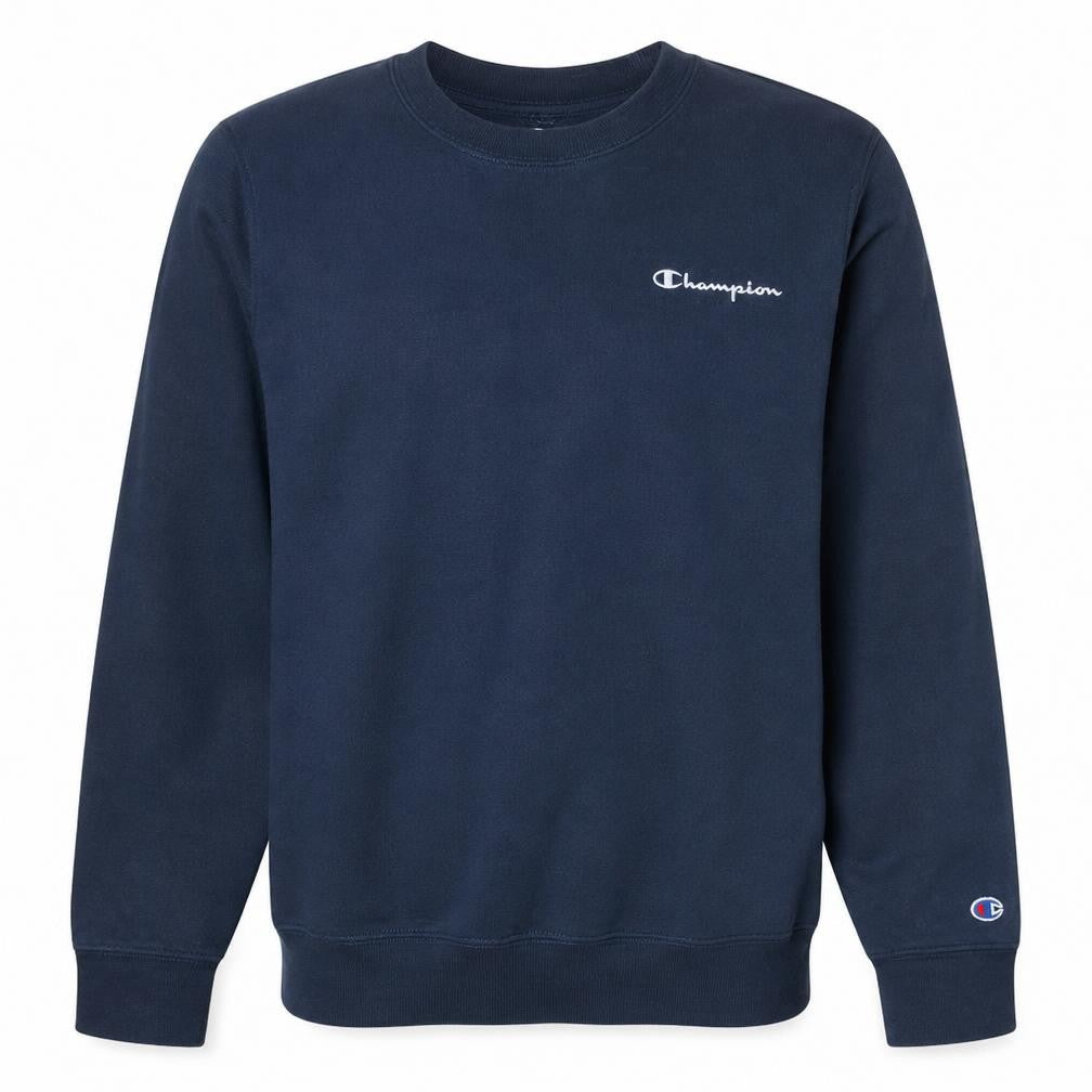 Front view of Champion Men's Navy Blue Crew Neck Sweatshirt L Cotton Blend