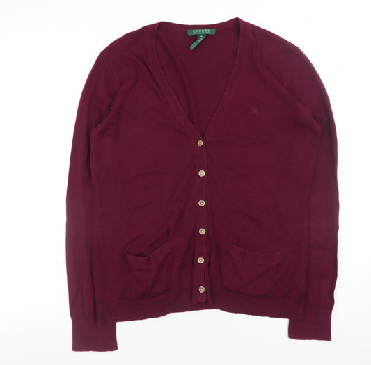 Ralph Lauren Women's Red Cotton V-Neck Button Cardigan Size M
