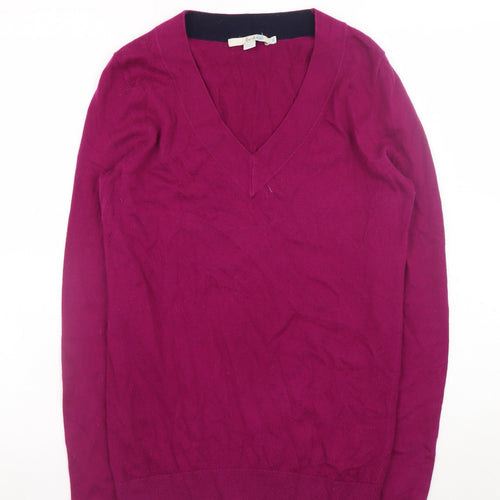 Boden Women's Purple V-Neck Wool Pullover Jumper XS