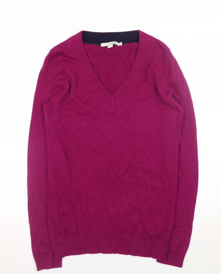 Boden Women's Purple V-Neck Wool Pullover Jumper XS