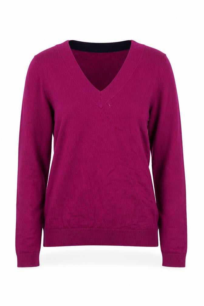 Front view of Boden Women's Purple V-Neck Wool jumper XS