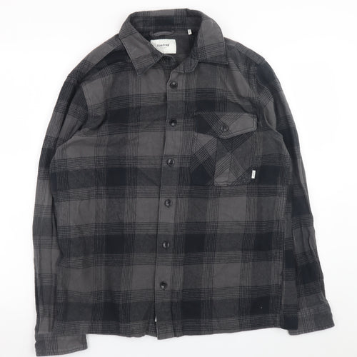 Firetrap Men's Grey Check Flannel Button-Up Shirt Size L