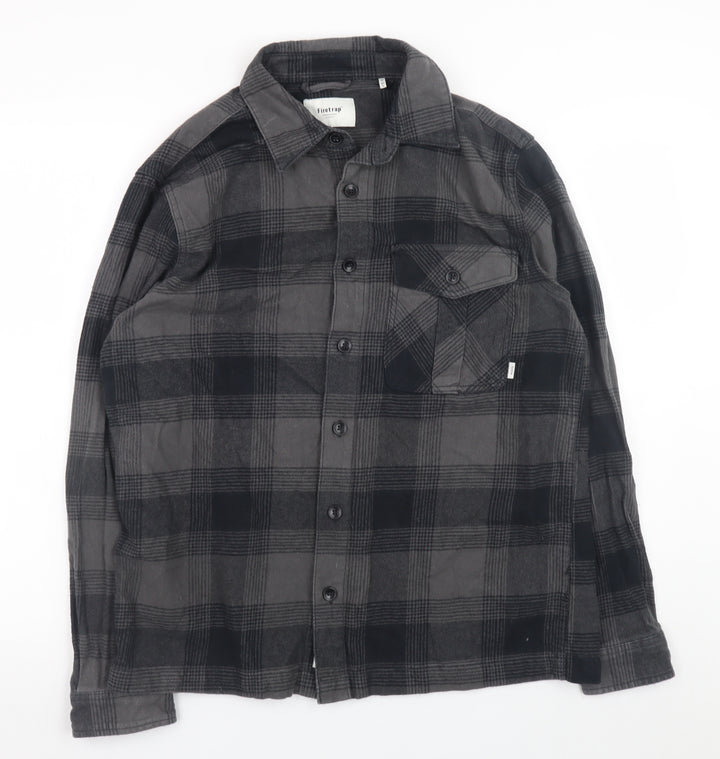 Firetrap Men's Grey Check Flannel Button-Up Shirt Size L