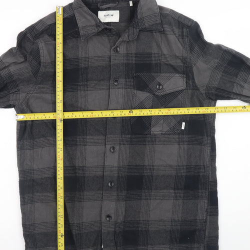 Firetrap Men's Grey Check Flannel Button-Up Shirt Size L