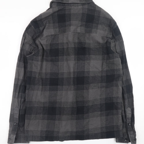 Firetrap Men's Grey Check Flannel Button-Up Shirt Size L
