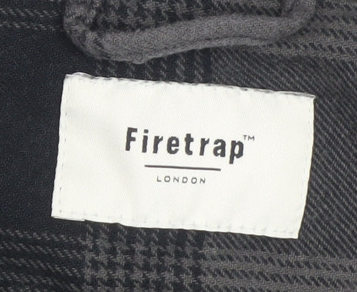 Firetrap Men's Grey Check Flannel Button-Up Shirt Size L