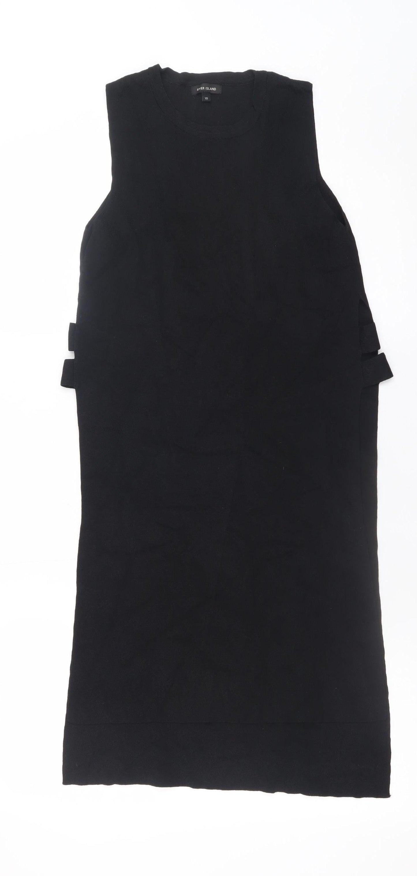 River Island Women’s Black Shift Knit Dress Size 10 Sleeveless Classic