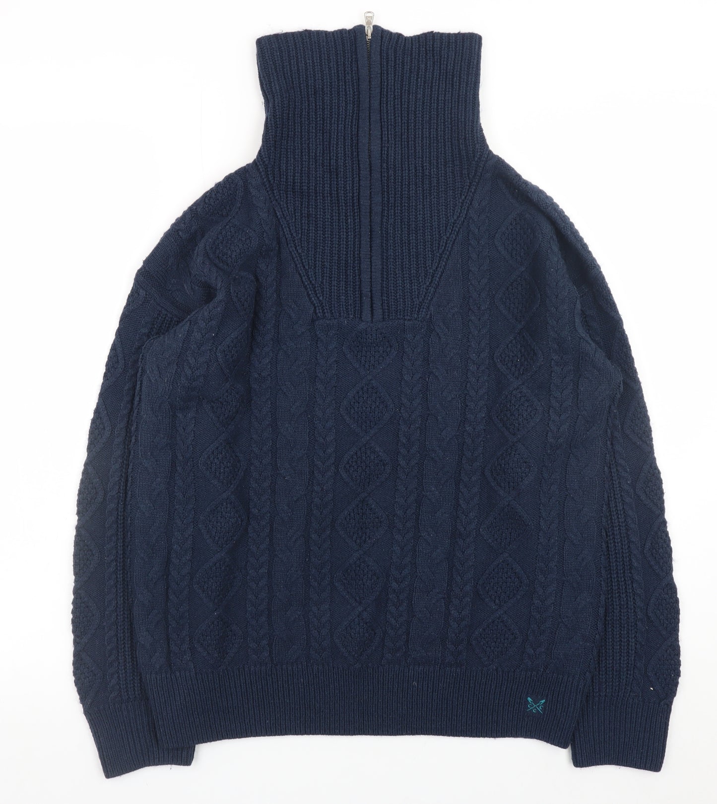 Crew Clothing Company Women’s Navy Blue Cable-Knit Half Zip Jumper Size 14